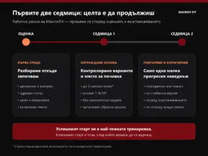 Графика с алгоритъм за първите две седмици, когато човек стартира тренировки с MavrovFit